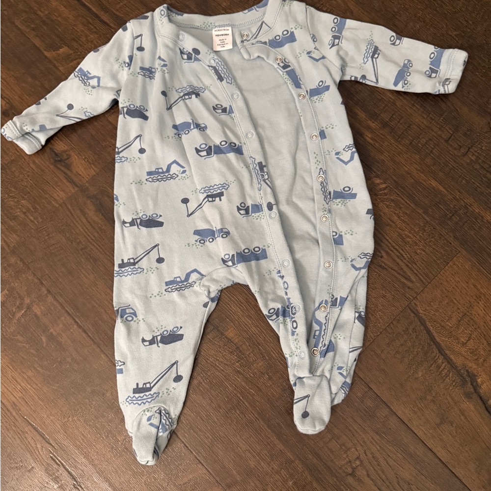 Nordstrom Blue Construction Print Footed One-Piece for Kids